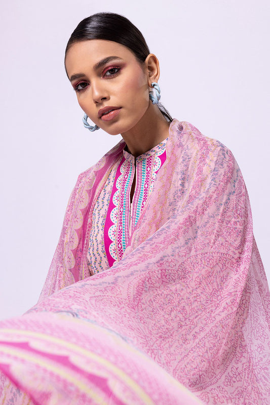 Khaadi | 2 Piece Unstitched Lawn - Top & Dupatta | LLA23139-Pink