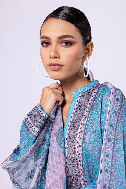 Khaadi | 2 Piece Unstitched Lawn - Top & Dupatta | LLA23140-Blue