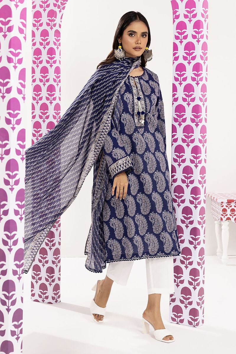 Khaadi | 2 Piece Unstitched Lawn - Top & Dupatta | LLA240102-Navy