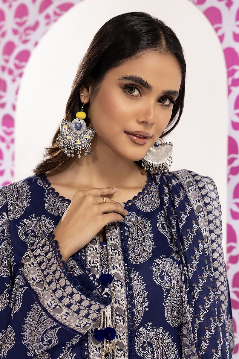 Khaadi | 2 Piece Unstitched Lawn - Top & Dupatta | LLA240102-Navy