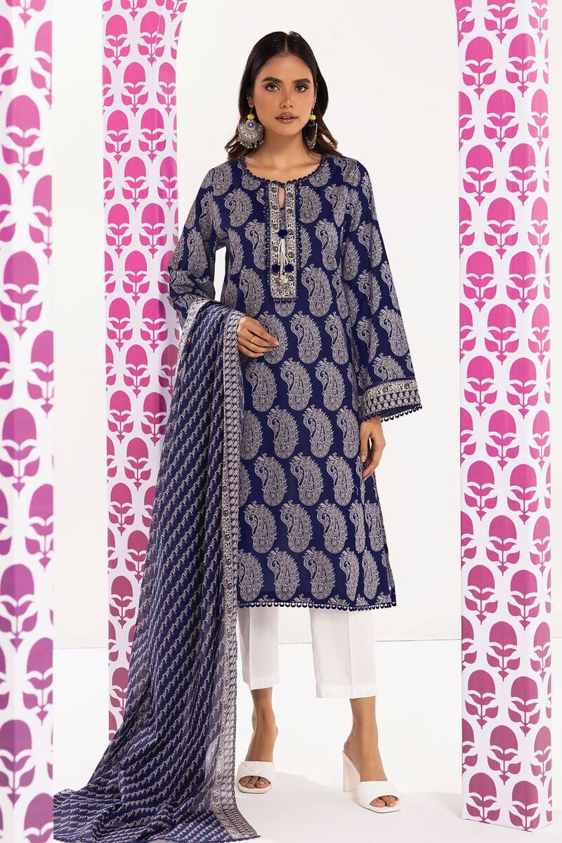 Khaadi | 2 Piece Unstitched Lawn - Top & Dupatta | LLA240102-Navy