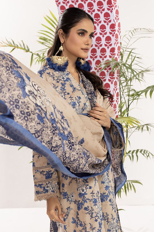 Khaadi | 2 Piece Unstitched Cambric - Top & Dupatta | LLA240105-Beige