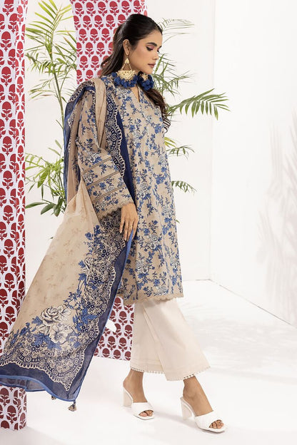 Khaadi | 2 Piece Unstitched Cambric - Top & Dupatta | LLA240105-Beige