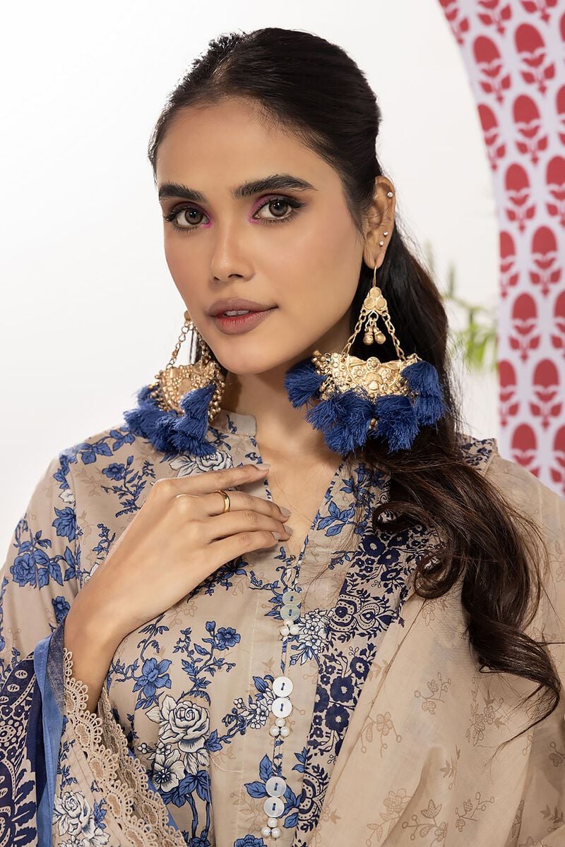 Khaadi | 2 Piece Unstitched Cambric - Top & Dupatta | LLA240105-Beige