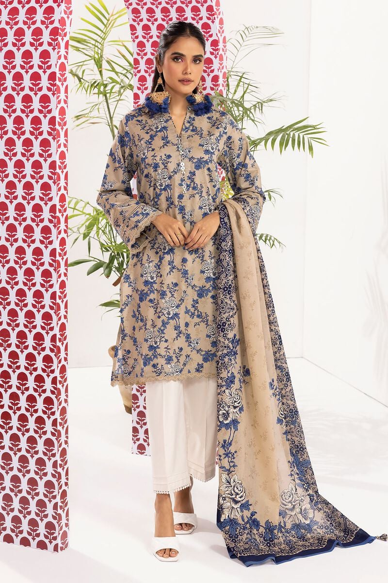 Khaadi | 2 Piece Unstitched Cambric - Top & Dupatta | LLA240105-Beige