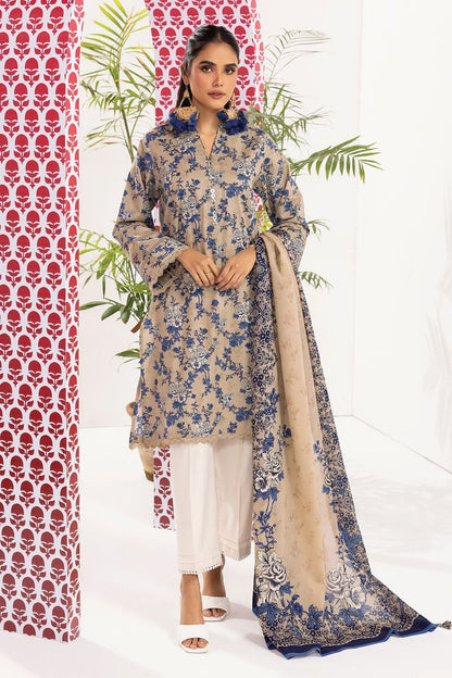 Khaadi | 2 Piece Unstitched Cambric - Top & Dupatta | LLA240105-Beige