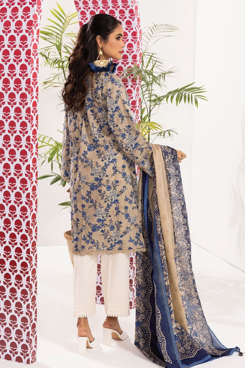 Khaadi | 2 Piece Unstitched Cambric - Top & Dupatta | LLA240105-Beige