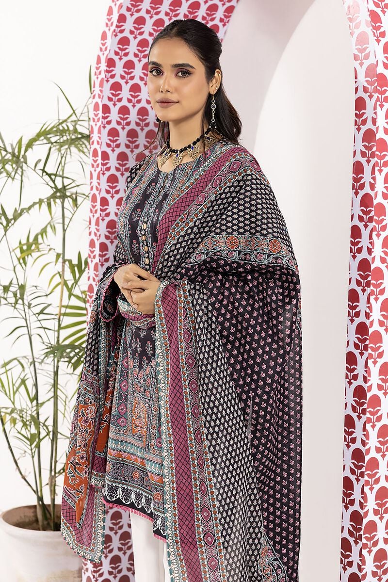 Khaadi | 2 Piece Unstitched Cambric - Top & Dupatta | LLA240108-Black