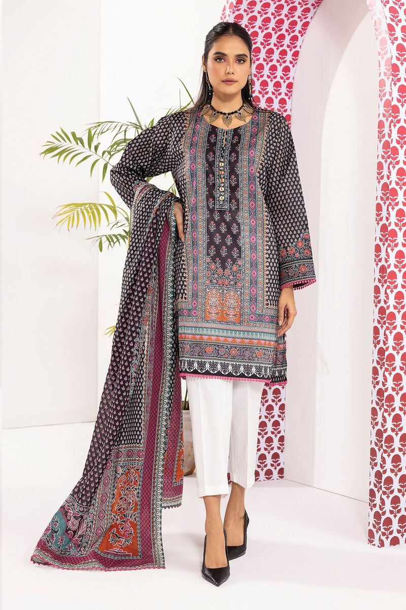 Khaadi | 2 Piece Unstitched Cambric - Top & Dupatta | LLA240108-Black